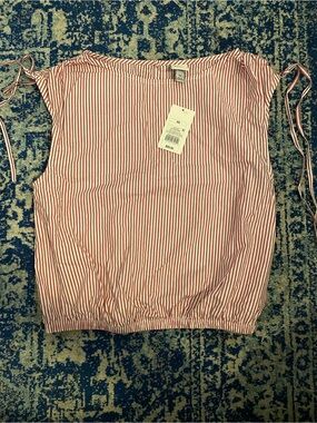 a new day Pink and White Striped Tie-Shoulder Blouse